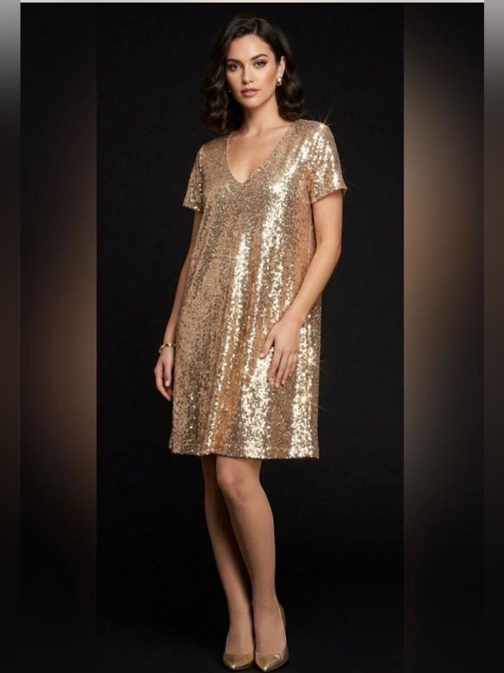 Lulus Light Up the Night Champagne Sequin Shift Dress Size 1X